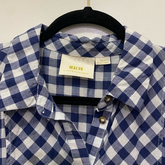 Maeve Anthropologie Flounce Gingham Buttoned Down Blouse Top - Picture 7 of 10